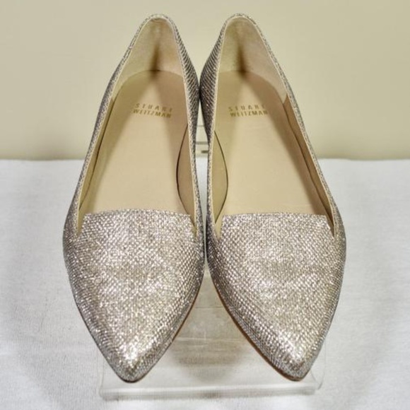 🏷️ NWT Platinum Gold Sparkly Pointed Toe Flats - Picture 6 of 11